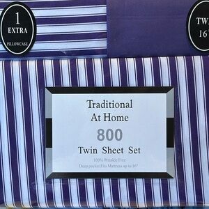 Traditional At Home 4 pc Twin Sheet Set Purple Passion and white stripes.